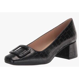 CL by Laundry Big Ben Black Croco Embossed Square Toe Block Heel Pumps Size 9.5